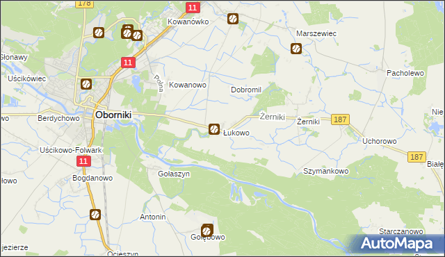 mapa Łukowo gmina Oborniki, Łukowo gmina Oborniki na mapie Targeo