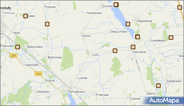 mapa Lulin gmina Oborniki, Lulin gmina Oborniki na mapie Targeo