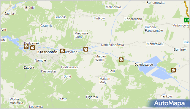 mapa Majdan Wielki gmina Krasnobród, Majdan Wielki gmina Krasnobród na mapie Targeo