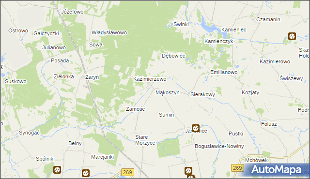 mapa Mąkoszyn gmina Wierzbinek, Mąkoszyn gmina Wierzbinek na mapie Targeo