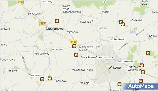 mapa Małachowo-Złych Miejsc, Małachowo-Złych Miejsc na mapie Targeo