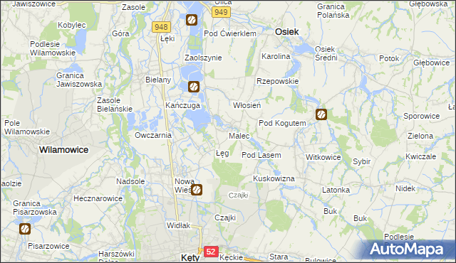 mapa Malec gmina Kęty, Malec gmina Kęty na mapie Targeo