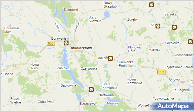 mapa Malinówka gmina Bakałarzewo, Malinówka gmina Bakałarzewo na mapie Targeo