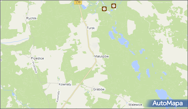 mapa Małuszów gmina Sulęcin, Małuszów gmina Sulęcin na mapie Targeo