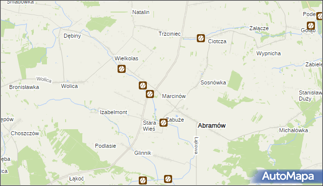 mapa Marcinów gmina Abramów, Marcinów gmina Abramów na mapie Targeo