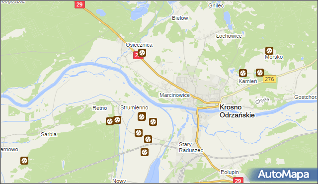 mapa Marcinowice gmina Krosno Odrzańskie, Marcinowice gmina Krosno Odrzańskie na mapie Targeo