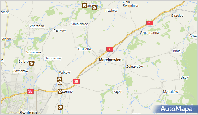 mapa Marcinowice powiat świdnicki, Marcinowice powiat świdnicki na mapie Targeo