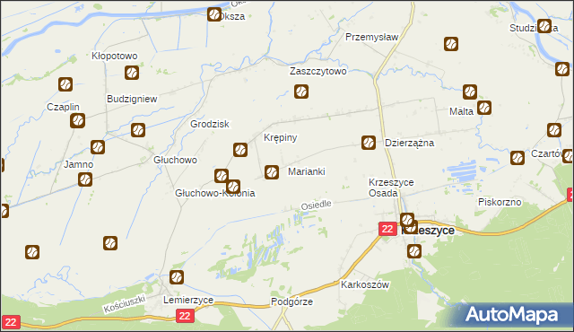 mapa Marianki gmina Krzeszyce, Marianki gmina Krzeszyce na mapie Targeo