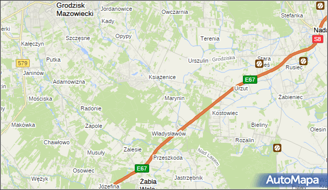 mapa Marynin gmina Grodzisk Mazowiecki, Marynin gmina Grodzisk Mazowiecki na mapie Targeo