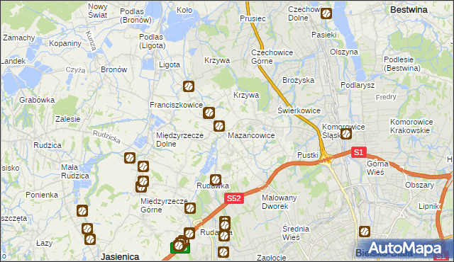 mapa Mazańcowice, Mazańcowice na mapie Targeo