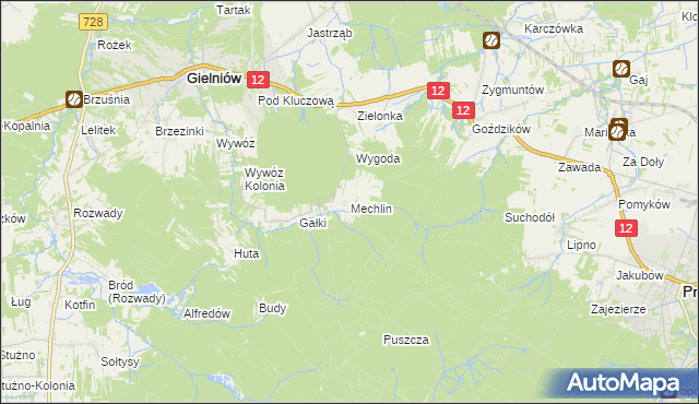 mapa Mechlin gmina Gielniów, Mechlin gmina Gielniów na mapie Targeo