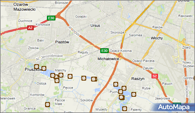 mapa Michałowice powiat pruszkowski, Michałowice powiat pruszkowski na mapie Targeo