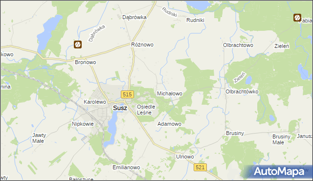 mapa Michałowo gmina Susz, Michałowo gmina Susz na mapie Targeo
