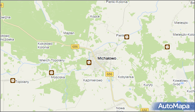 mapa Michałowo powiat białostocki, Michałowo powiat białostocki na mapie Targeo
