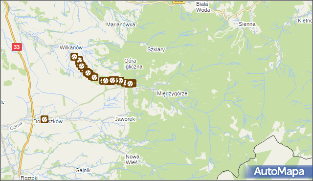 mapa Międzygórze gmina Bystrzyca Kłodzka, Międzygórze gmina Bystrzyca Kłodzka na mapie Targeo