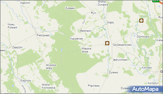 mapa Miejska Wola gmina Ostróda, Miejska Wola gmina Ostróda na mapie Targeo