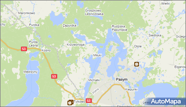 mapa Miłuki gmina Pasym, Miłuki gmina Pasym na mapie Targeo