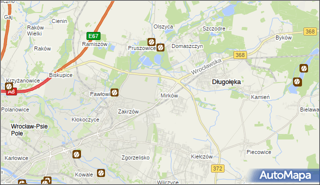 mapa Mirków gmina Długołęka, Mirków gmina Długołęka na mapie Targeo