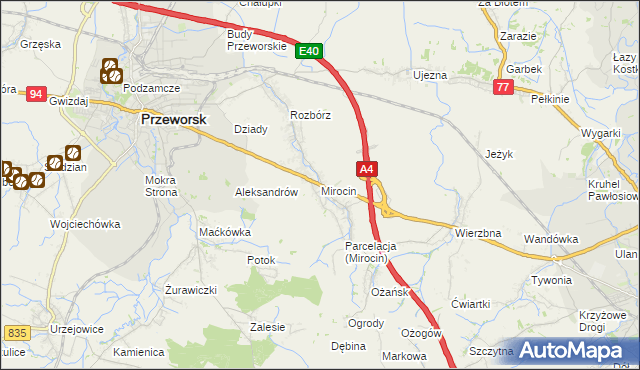 mapa Mirocin, Mirocin na mapie Targeo