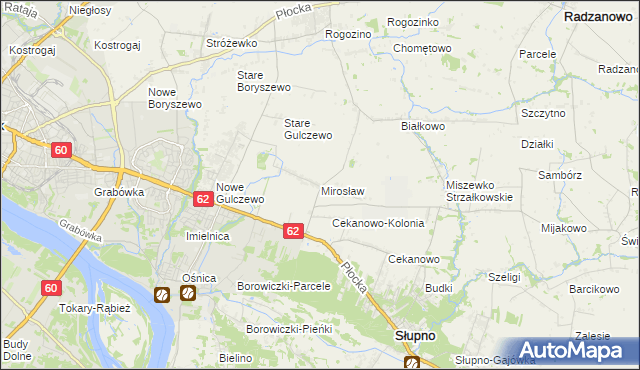 mapa Mirosław gmina Słupno, Mirosław gmina Słupno na mapie Targeo