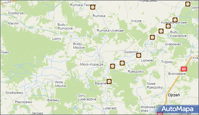 mapa Młock, Młock na mapie Targeo