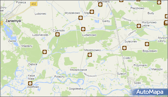 mapa Młodzikówko, Młodzikówko na mapie Targeo