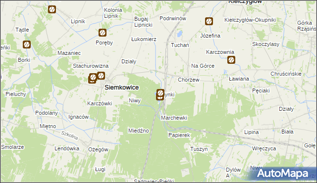 mapa Młynki gmina Siemkowice, Młynki gmina Siemkowice na mapie Targeo