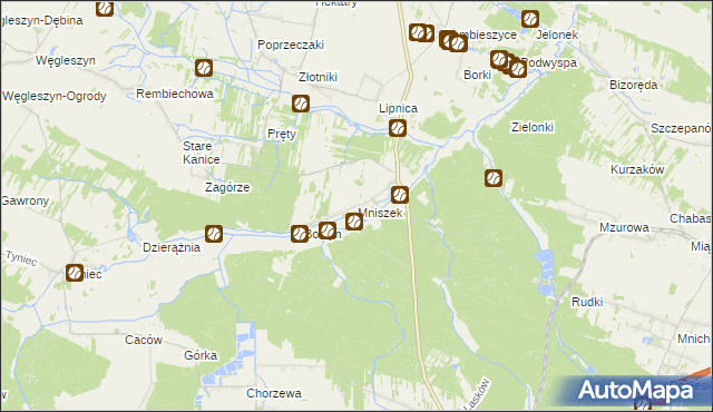 mapa Mniszek gmina Małogoszcz, Mniszek gmina Małogoszcz na mapie Targeo