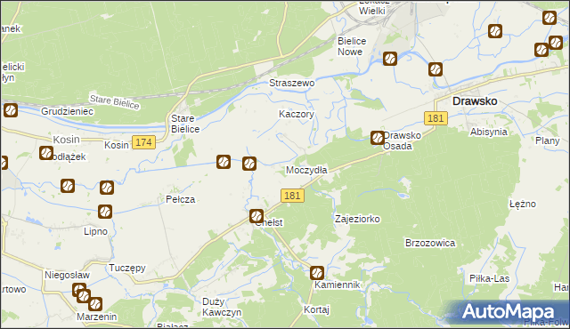 mapa Moczydła gmina Drawsko, Moczydła gmina Drawsko na mapie Targeo