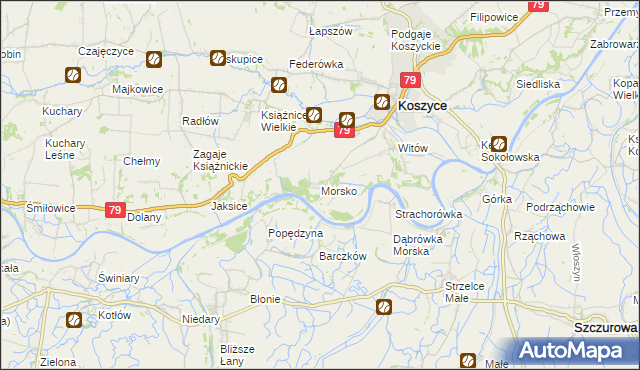 mapa Morsko gmina Koszyce, Morsko gmina Koszyce na mapie Targeo