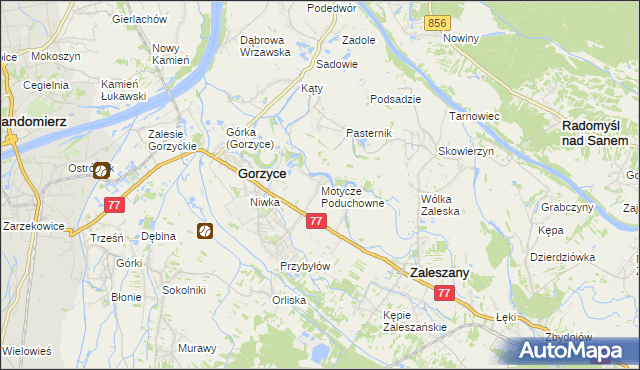 mapa Motycze Poduchowne, Motycze Poduchowne na mapie Targeo