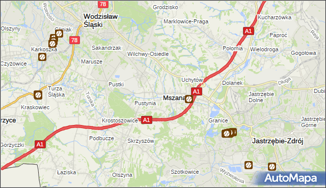 mapa Mszana powiat wodzisławski, Mszana powiat wodzisławski na mapie Targeo