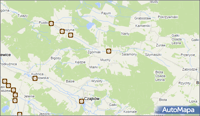 mapa Muchy gmina Czajków, Muchy gmina Czajków na mapie Targeo