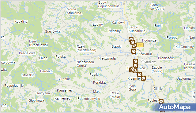 mapa Niedźwiada gmina Ropczyce, Niedźwiada gmina Ropczyce na mapie Targeo