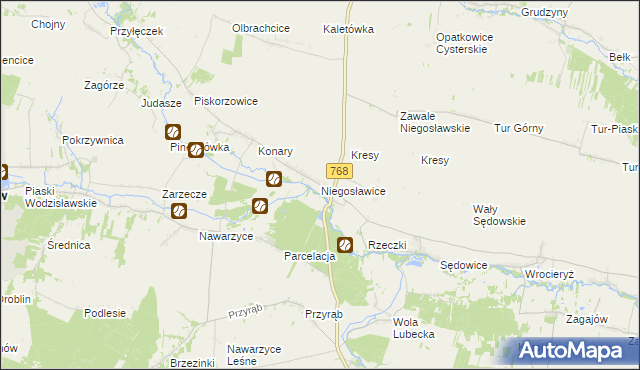 mapa Niegosławice gmina Wodzisław, Niegosławice gmina Wodzisław na mapie Targeo