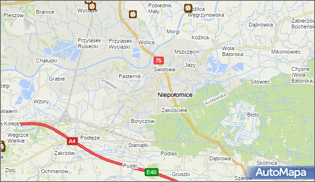 mapa Niepołomice, Niepołomice na mapie Targeo