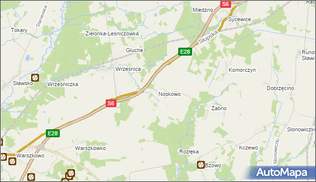 mapa Noskowo gmina Sławno, Noskowo gmina Sławno na mapie Targeo