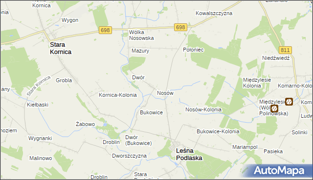 mapa Nosów gmina Leśna Podlaska, Nosów gmina Leśna Podlaska na mapie Targeo