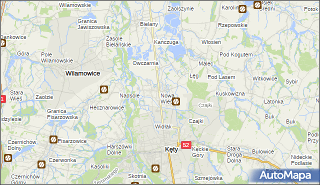 mapa Nowa Wieś gmina Kęty, Nowa Wieś gmina Kęty na mapie Targeo