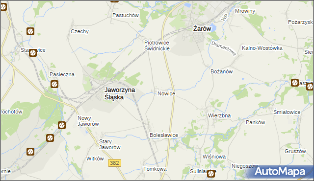 mapa Nowice gmina Jaworzyna Śląska, Nowice gmina Jaworzyna Śląska na mapie Targeo