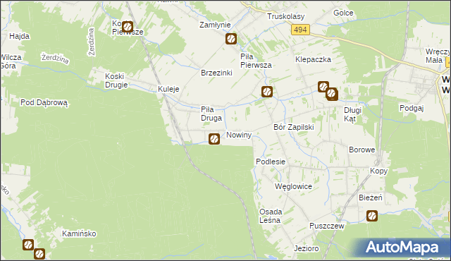 mapa Nowiny gmina Wręczyca Wielka, Nowiny gmina Wręczyca Wielka na mapie Targeo