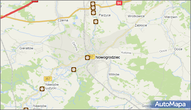 mapa Nowogrodziec, Nowogrodziec na mapie Targeo