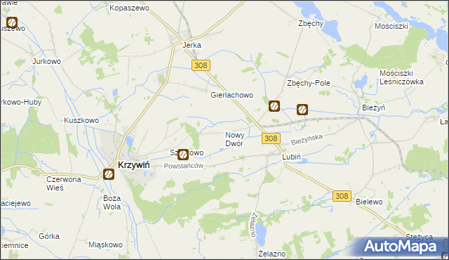 mapa Nowy Dwór gmina Krzywiń, Nowy Dwór gmina Krzywiń na mapie Targeo