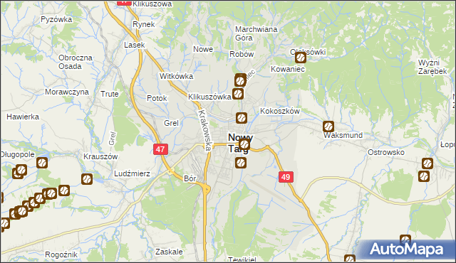 mapa Nowego Targu, Nowy Targ na mapie Targeo