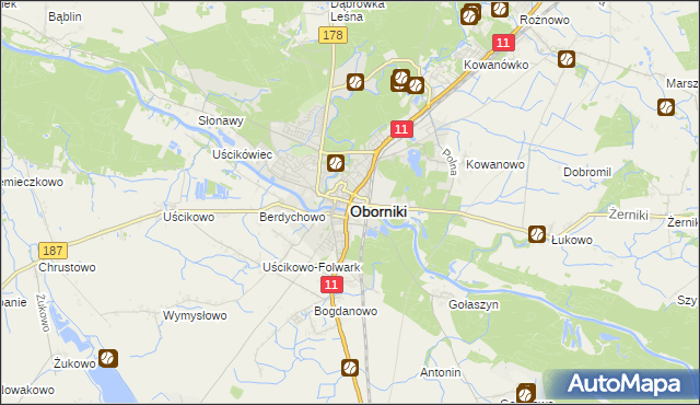 mapa Oborniki, Oborniki na mapie Targeo