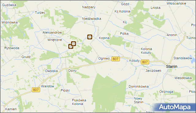 mapa Ogniwo gmina Stanin, Ogniwo gmina Stanin na mapie Targeo