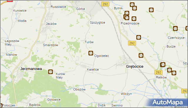 mapa Ogorzelec gmina Grębocice, Ogorzelec gmina Grębocice na mapie Targeo