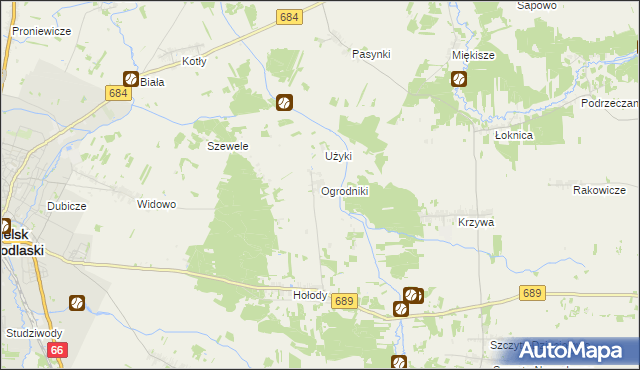 mapa Ogrodniki gmina Bielsk Podlaski, Ogrodniki gmina Bielsk Podlaski na mapie Targeo