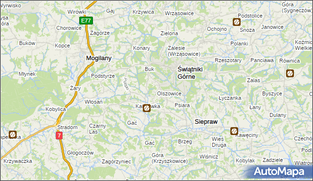 mapa Olszowice, Olszowice na mapie Targeo