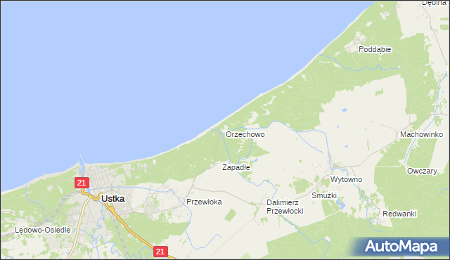 mapa Orzechowo gmina Ustka, Orzechowo gmina Ustka na mapie Targeo